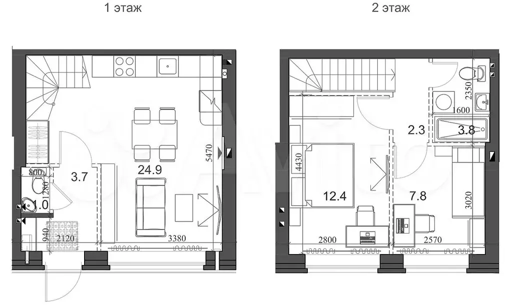 2-к. квартира, 56,8 м, 2/2 эт. - Фото 0