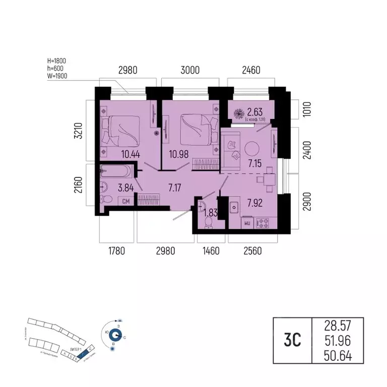 3-к кв. Башкортостан, Уфа Глумилино-1 мкр, Новатор жилой комплекс ... - Фото 1