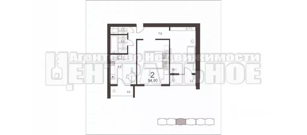 2-к кв. Смоленская область, Смоленск ул. 2-я Киевская, 20А (54.9 м) - Фото 1