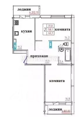 2-к кв. Смоленская область, Смоленск ул. 2-я Киевская, 20А (62.1 м) - Фото 1
