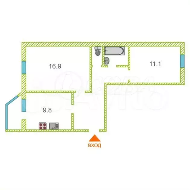 2-к. квартира, 55 м, 5/9 эт. - Фото 0