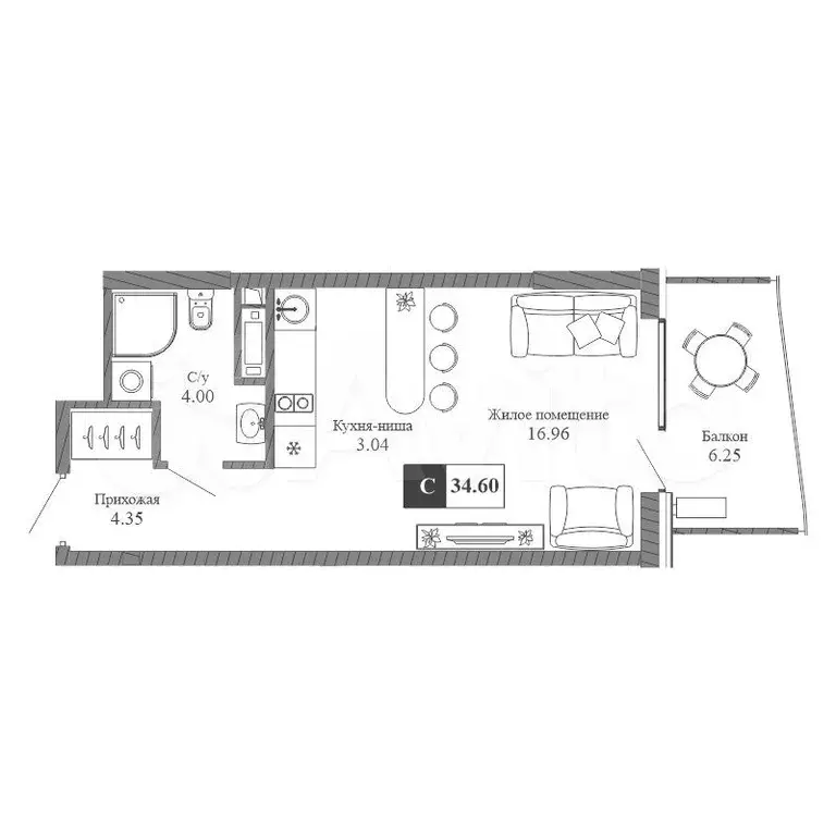 Апартаменты-студия, 34,6 м, 10/20 эт. - Фото 0