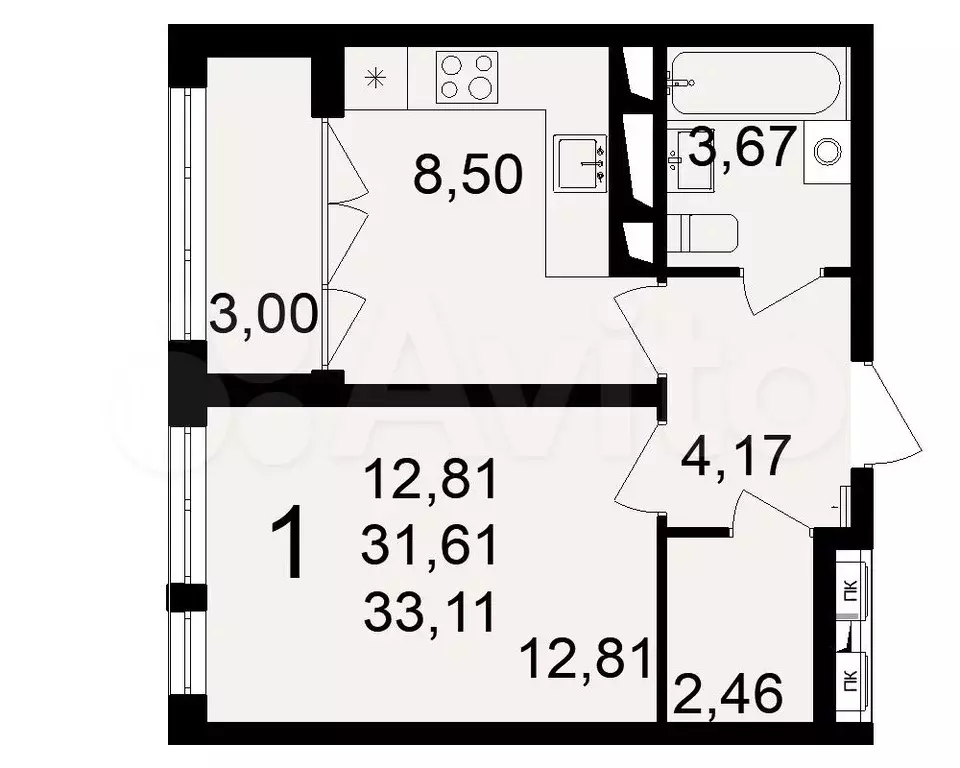 1-к. квартира, 33,1 м, 6/18 эт. - Фото 1