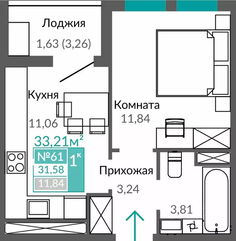 1-к кв. Крым, Симферополь Горизонты жилой комплекс (31.58 м) - Фото 0
