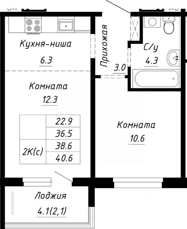 2-к кв. Алтайский край, Барнаул ул. Им. Анатолия Мельникова, 1 (38.6 ... - Фото 0