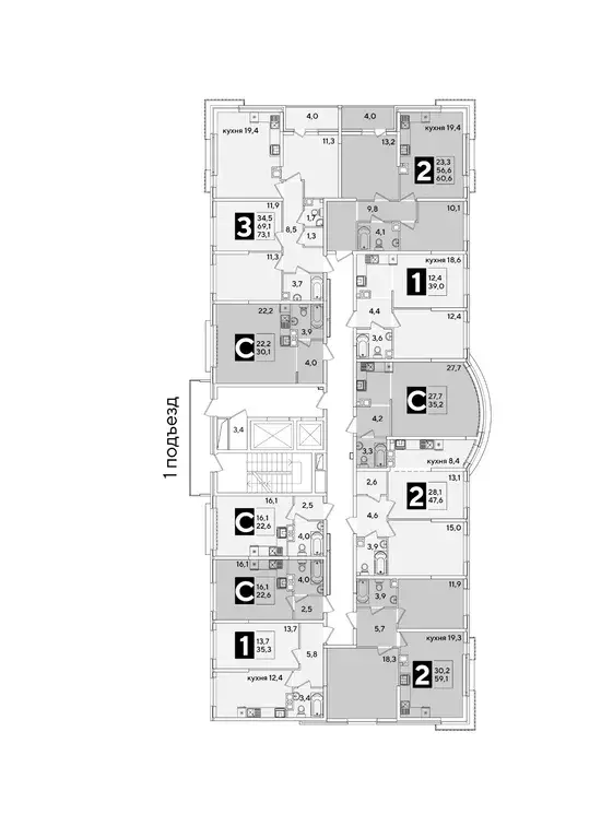1-к кв. Краснодарский край, Краснодар Самолет-6 жилой комплекс (39.0 ... - Фото 2