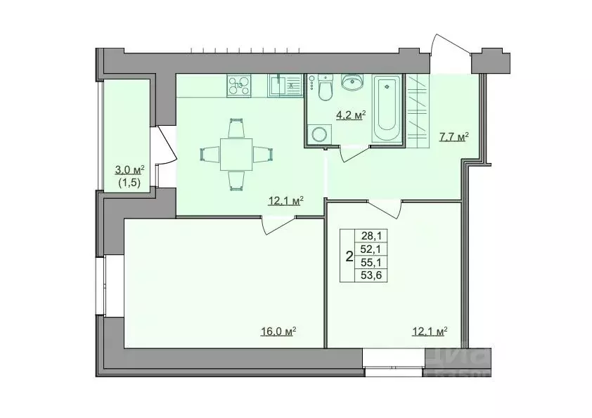 2-к кв. Костромская область, Кострома Магистральная ул., 49А (53.6 м) - Фото 1