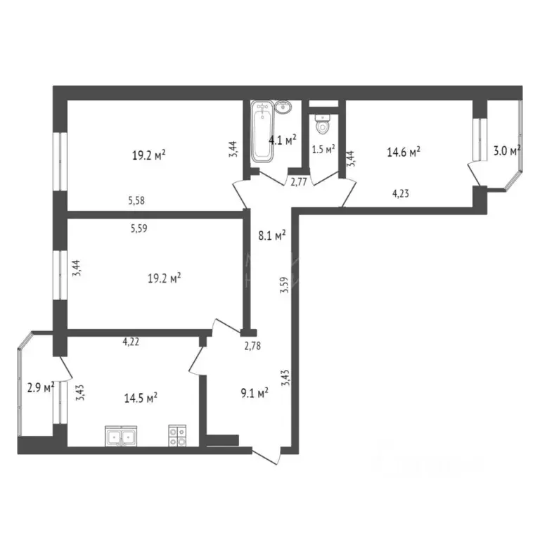 3-к кв. Тюменская область, Тюмень ул. Николая Семенова, 29к3 (90.0 м) - Фото 2
