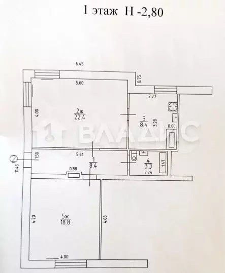 2-к. квартира, 61,3 м, 1/2 эт. - Фото 0