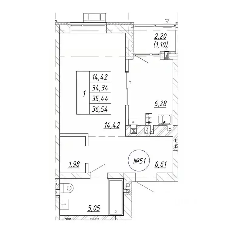 1-к кв. Калининградская область, Зеленоградск  (36.54 м) - Фото 1