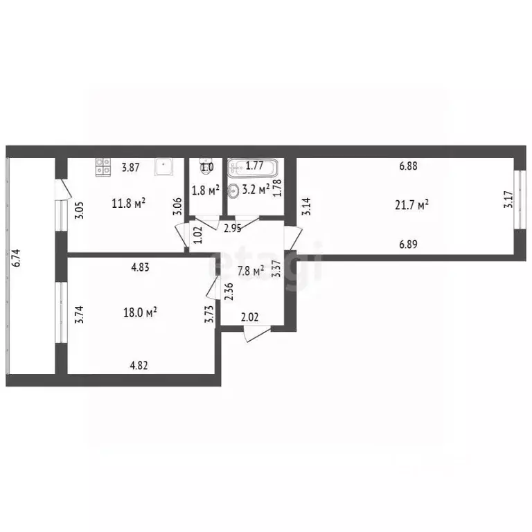 2-к кв. Орловская область, Орел Московское ш., 155А (68.6 м) - Фото 1