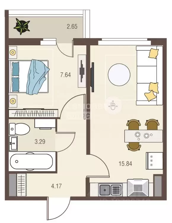 1-к кв. Курская область, Курск ул. Энгельса, 115/3 (31.74 м) - Фото 2