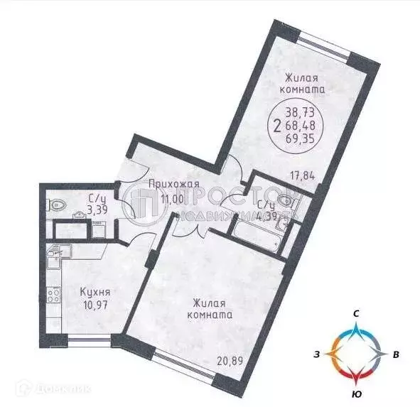 Продаётся 2-к квартира, 72 м - Фото 1