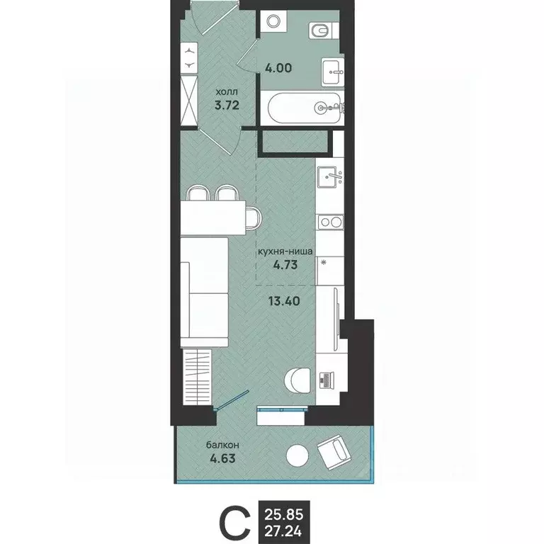 Студия Архангельская область, Архангельск ул. Свободы, 16 (27.24 м) - Фото 2