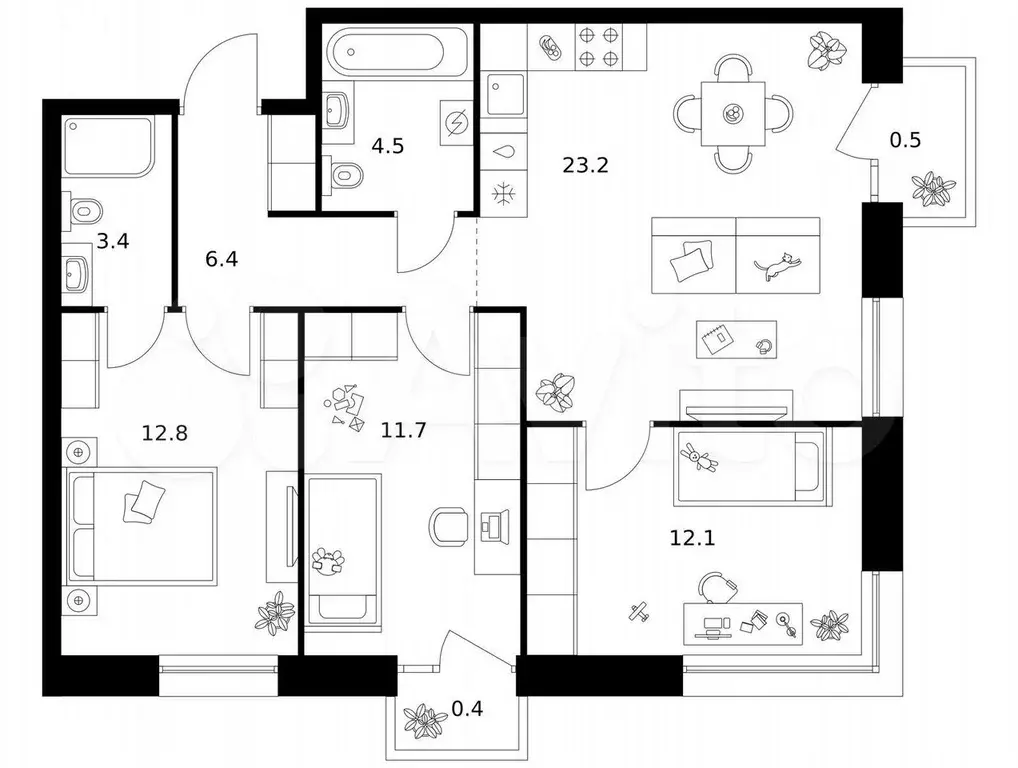 3-к. квартира, 75 м, 12/12 эт. - Фото 0