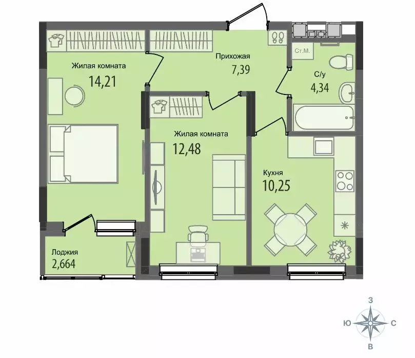 Продаётся 2-к квартира, 51.35 м - Фото 0