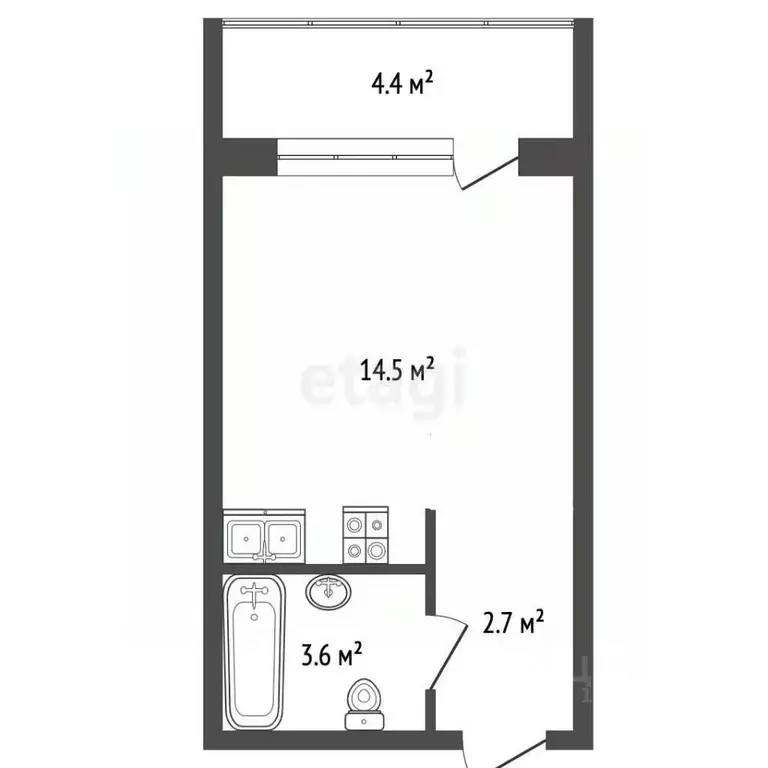 Студия Краснодарский край, Новороссийск ул. Куникова, 47Г (22.1 м) - Фото 1