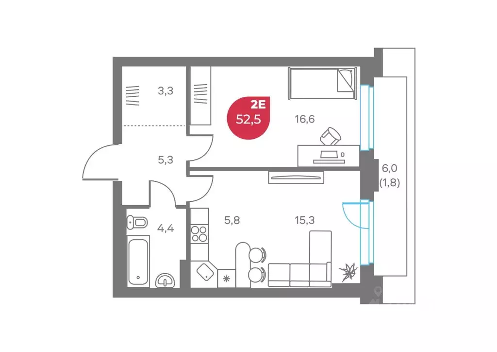 2-к кв. Пермский край, Пермь Советская ул., 16 (52.5 м) - Фото 1