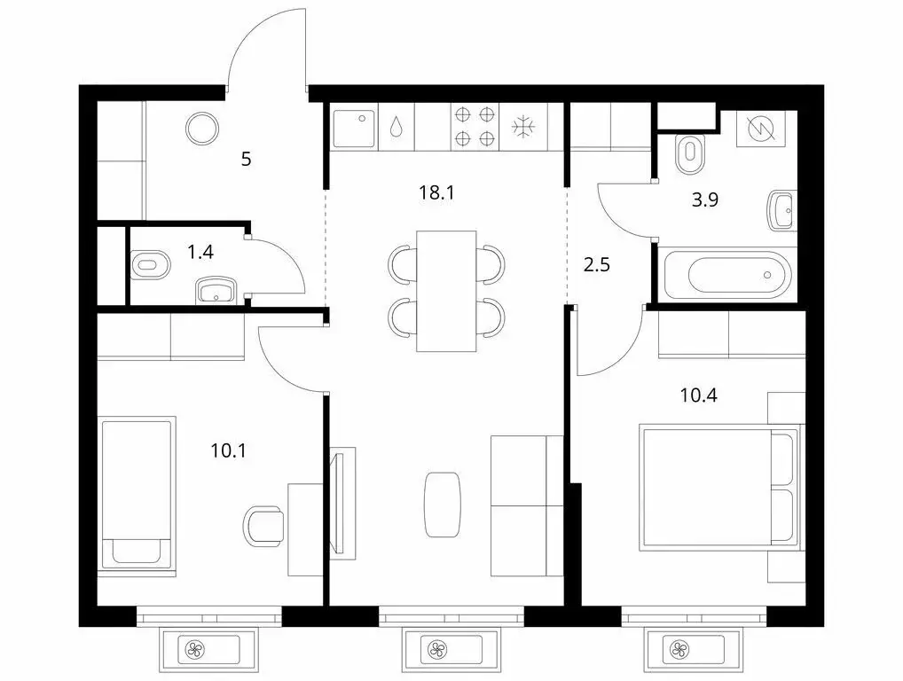 2-комнатная квартира: Утечино, жилой комплекс Савин Парк (51.4 м) - Фото 1