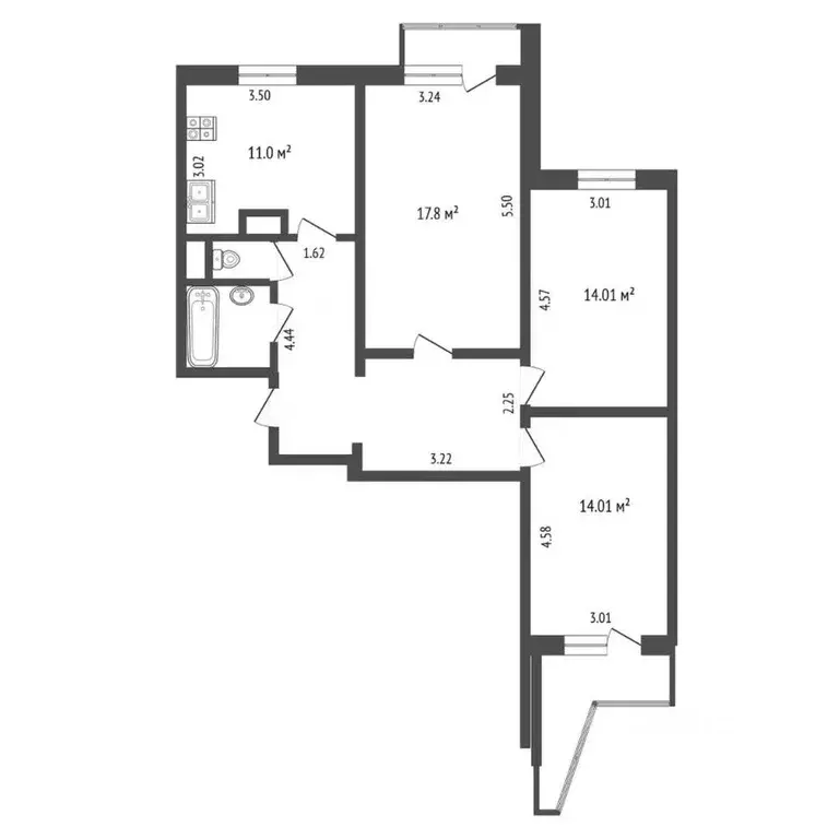 3-к кв. Москва Новопеределкинская ул., 10К1 (78.0 м) - Фото 2