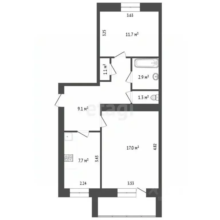 2-к кв. Челябинская область, Пласт Октябрьская ул., 74 (50.8 м) - Фото 2