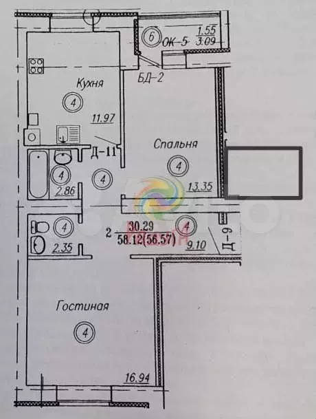 2-к. квартира, 64 м, 1/10 эт. - Фото 0