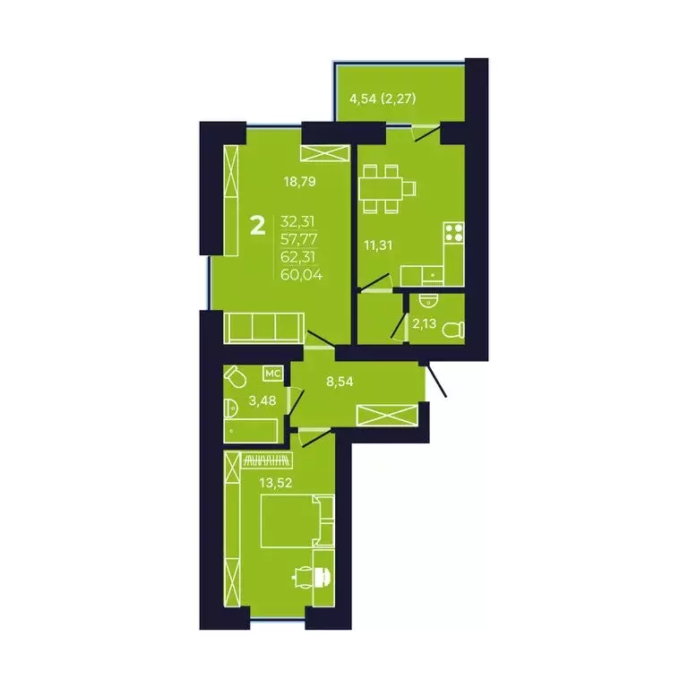 2-комнатная квартира: Уфа, улица Михаила Зайцева, 8 (60.3 м) - Фото 1