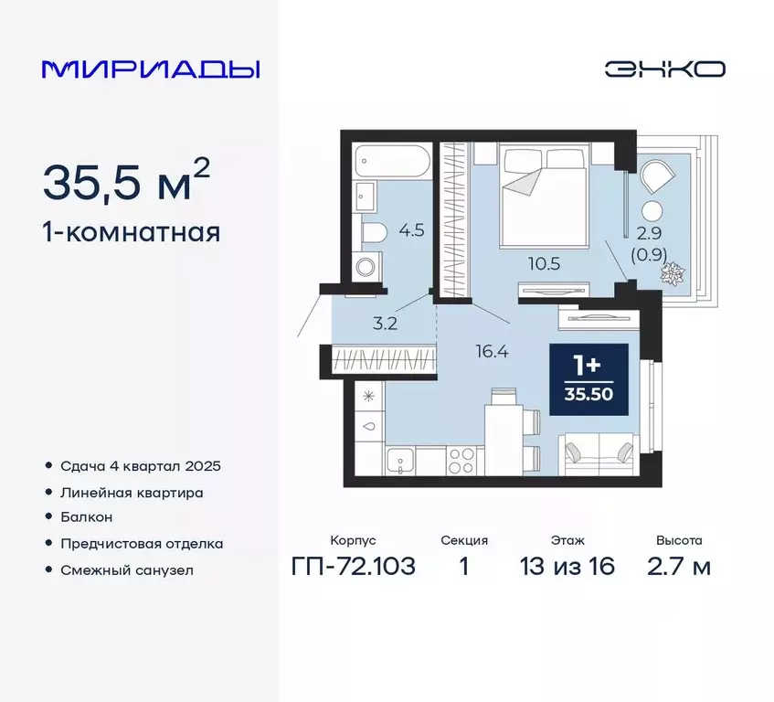 1-к кв. Тюменская область, Тюмень ул. Тимофея Чаркова, 77/1 (35.5 м) - Фото 0