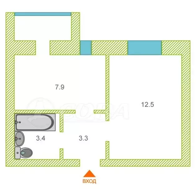1-комнатная квартира: Тюмень, улица Газовиков, 24 (30 м) - Фото 2