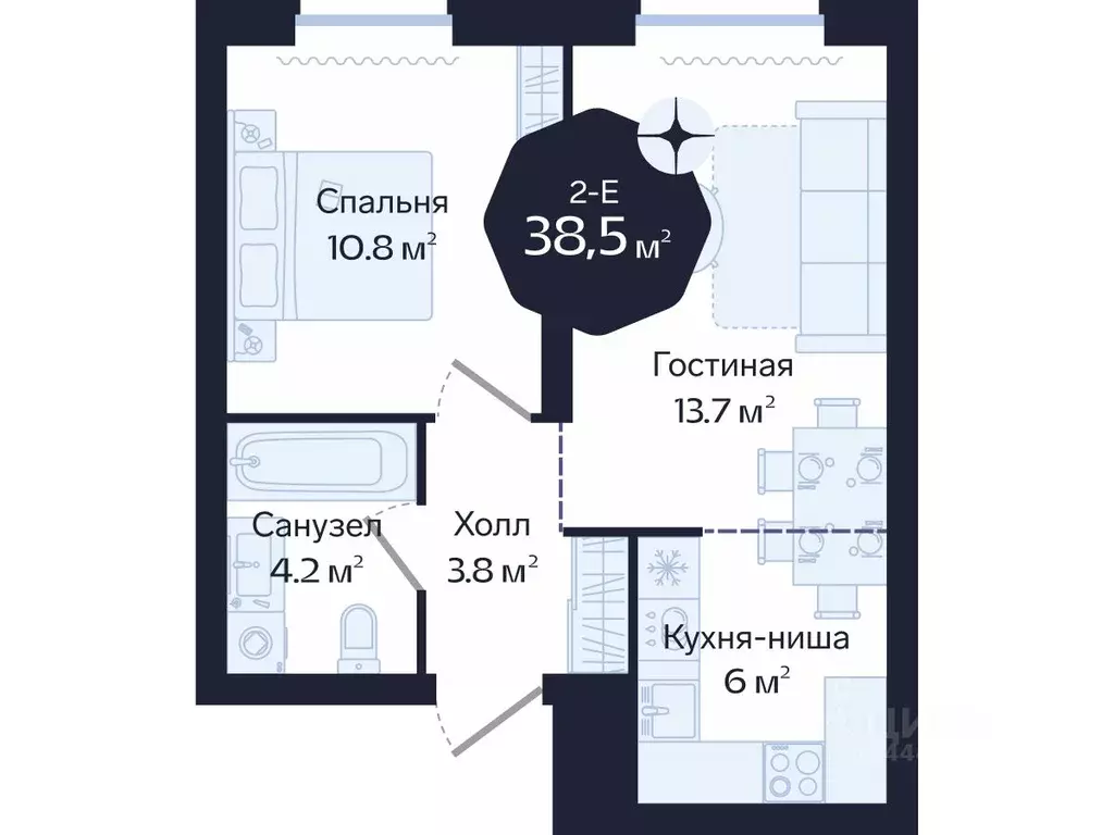 2-к кв. Тюменская область, Тюмень Новгородская ул., 22 (38.5 м) - Фото 0