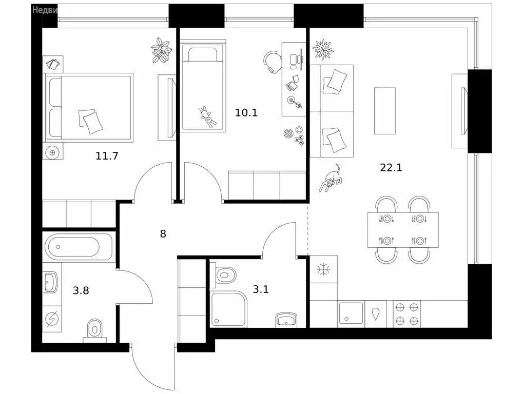 2-комнатная квартира: Санкт-Петербург, ЖК Шкиперский 19, к2 (58.8 м) - Фото 1