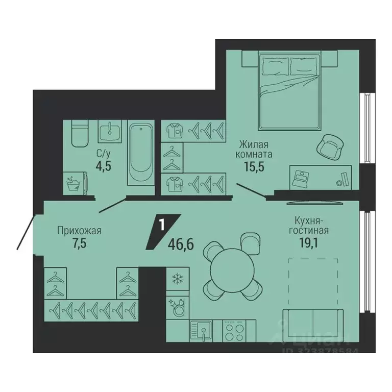 1-к кв. Свердловская область, Екатеринбург Эльмаш жилрайон, К100 жилой ... - Фото 2