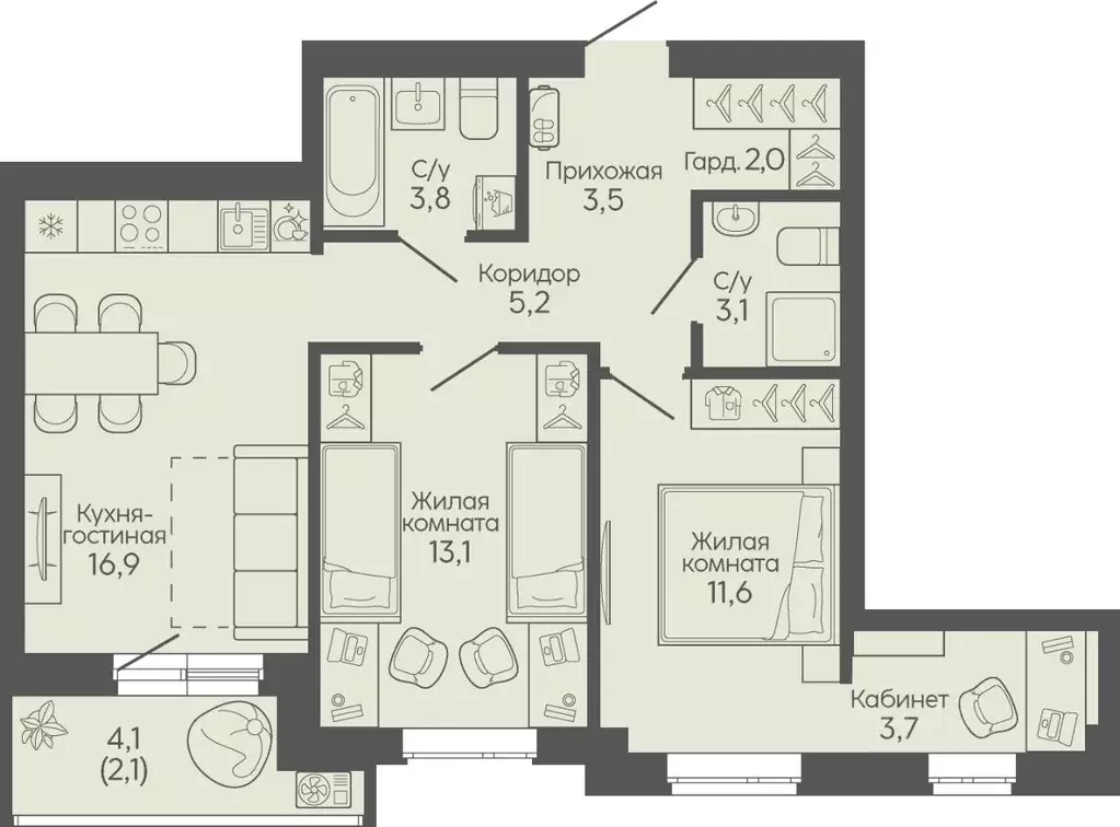 2-к кв. Волгоградская область, Волгоград Трехгорная ул., 27 (65.0 м) - Фото 1