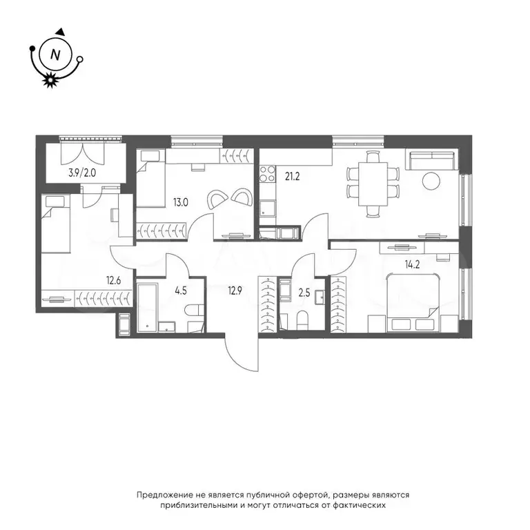 3-к. квартира, 82,9 м, 9/9 эт. - Фото 1