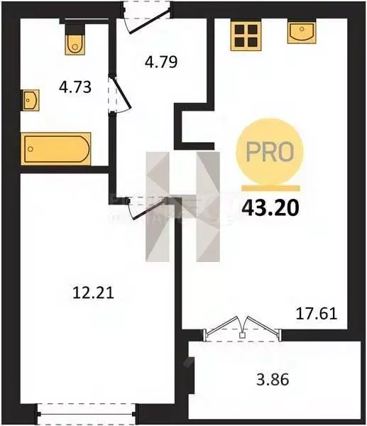 1-к кв. Калининградская область, Гурьевск Включи жилой комплекс (43.52 ... - Фото 1