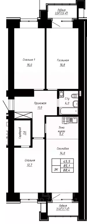 3-к кв. Алтайский край, Барнаул ул. Сухэ-Батора, 39 (88.4 м) - Фото 0