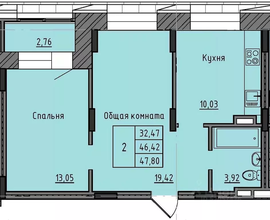 2-к кв. Саха (Якутия), Якутск 37-й кв-л,  (47.8 м) - Фото 0