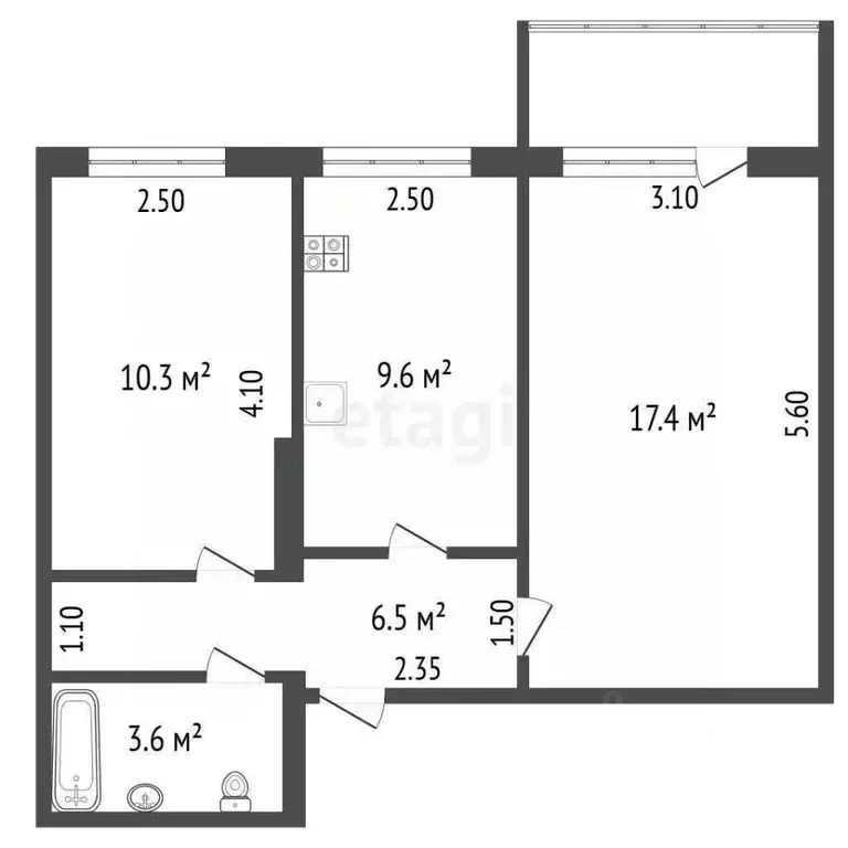 2-к кв. Саха (Якутия), Якутск ул. Каландаришвили, 38/3 (47.4 м) - Фото 1