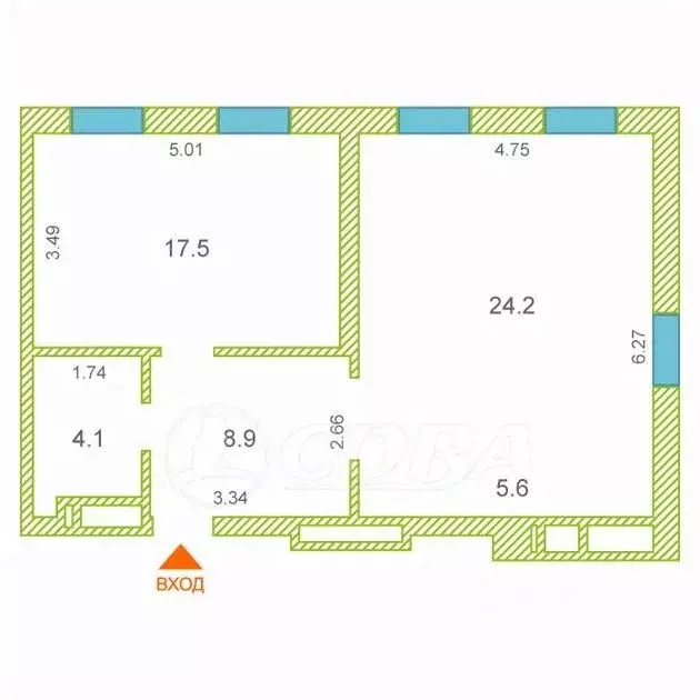 1-к кв. Тюменская область, Тюмень Новгородская ул., 3 (60.3 м) - Фото 1