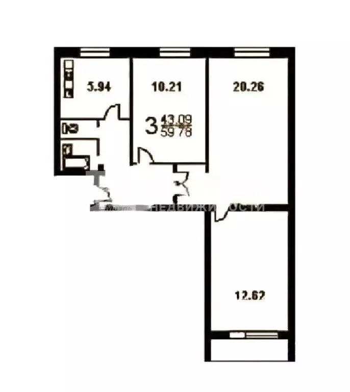 3-комнатная квартира: Москва, улица Пестеля, 2 (59.7 м) - Фото 1