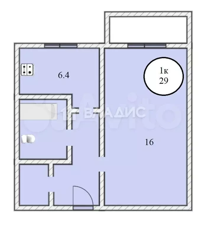 1-к. квартира, 42,4 м, 4/9 эт. - Фото 0
