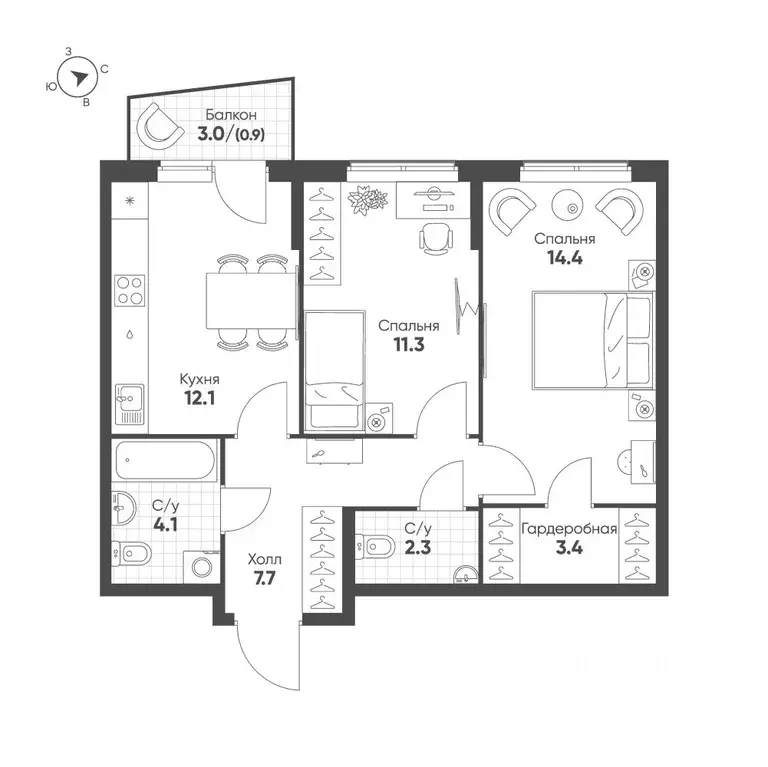 2-к кв. Свердловская область, Екатеринбург Солнечный жилрайон,  (56.2 ... - Фото 1