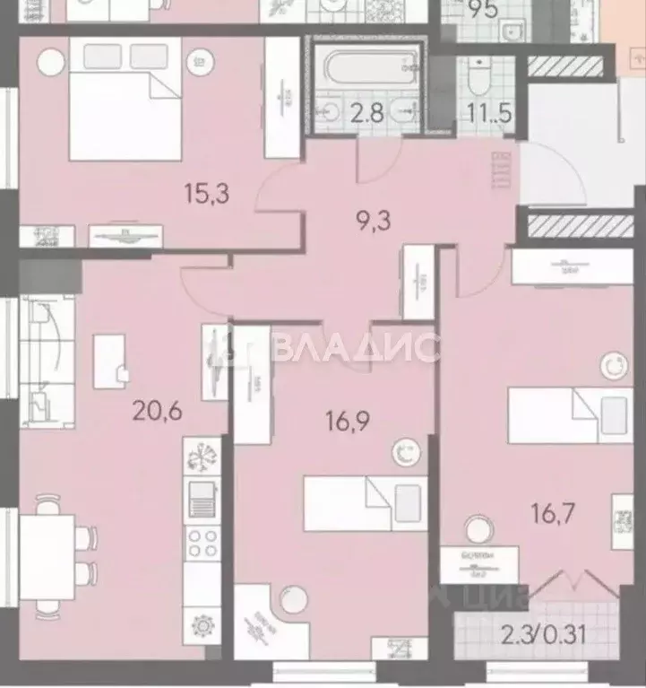 3-к кв. Санкт-Петербург ул. Дыбенко, 3 (83.6 м) - Фото 2