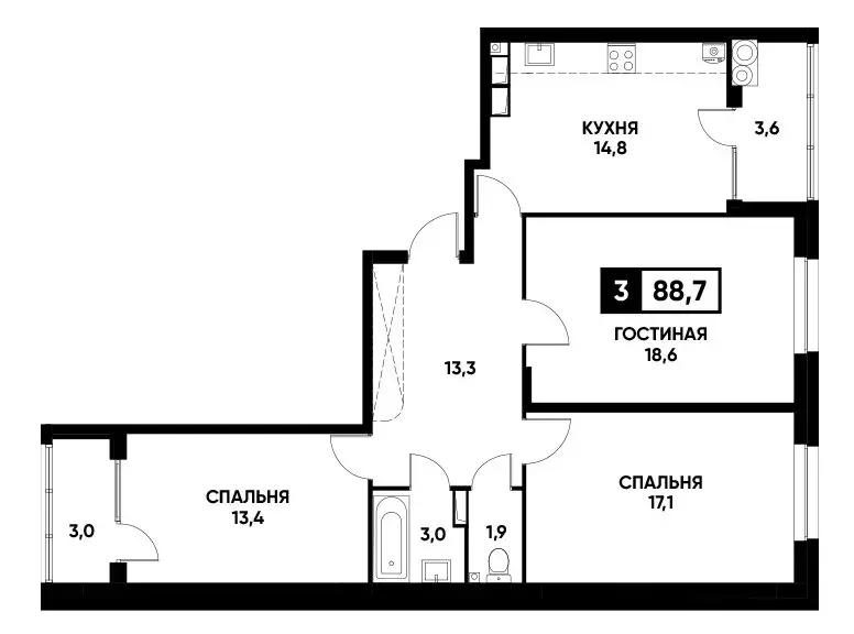 3-комнатная квартира: Ставрополь, улица Тухачевского, 33к2 (88.7 м) - Фото 0