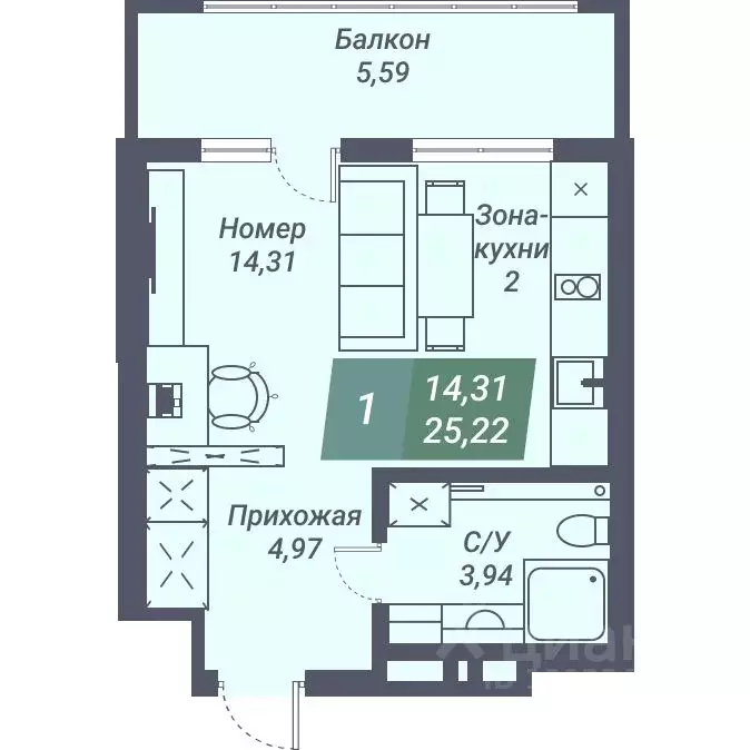 Студия Новосибирская область, Новосибирск ул. Даргомыжского, 8Д (25.22 ... - Фото 0