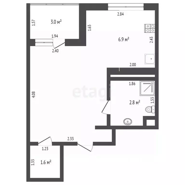 Студия Тюменская область, Тюмень Дамбовская ул., 25к1 (24.3 м) - Фото 2