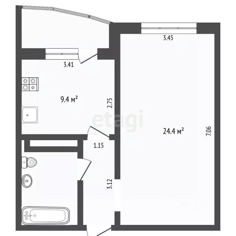 1-к кв. Тюменская область, Тюмень ул. Дмитрия Менделеева, 12к1 (43.4 ... - Фото 1
