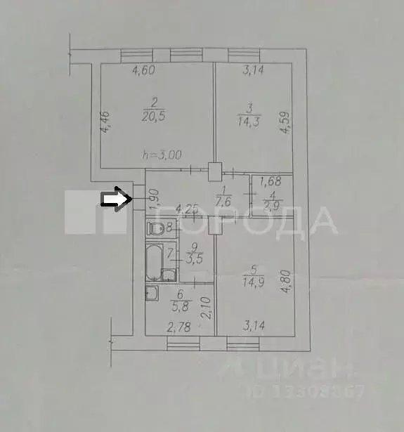 3-к кв. Кемеровская область, Новокузнецк ул. Невского, 9 (74.0 м) - Фото 1
