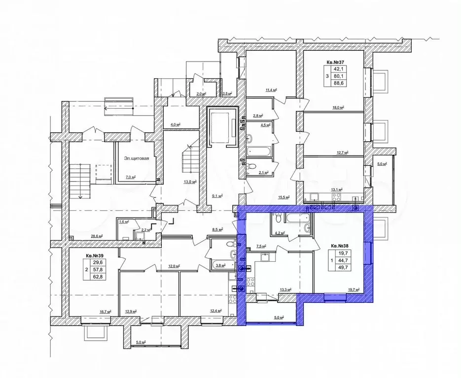 1-к. квартира, 49,7 м, 1/9 эт. - Фото 1