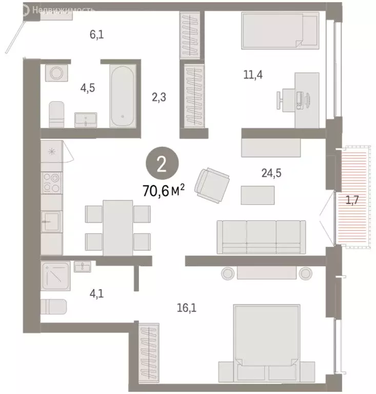 2-комнатная квартира: Новосибирск, Октябрьский район, микрорайон ... - Фото 1